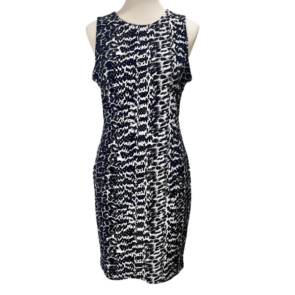 Vince Camuto Snake Print Sheath Dress Sleeveless Stretchy Y2K Size Medium